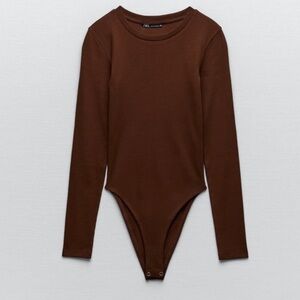 Zara Chocolate Brown Ribbed Bodysuit